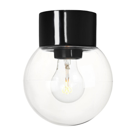 Ifö Classic Glob 15 cm taklampe IP54 - Svart/Klart glass