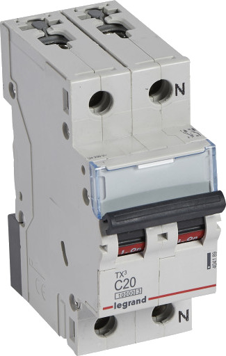 Legrand 5 stk TX³ MCB automatsikring C20 1P+N 2M 10/10kA