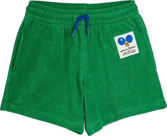Mini Rodini Table Tennis Patch Terry Shorts   Green   140/146