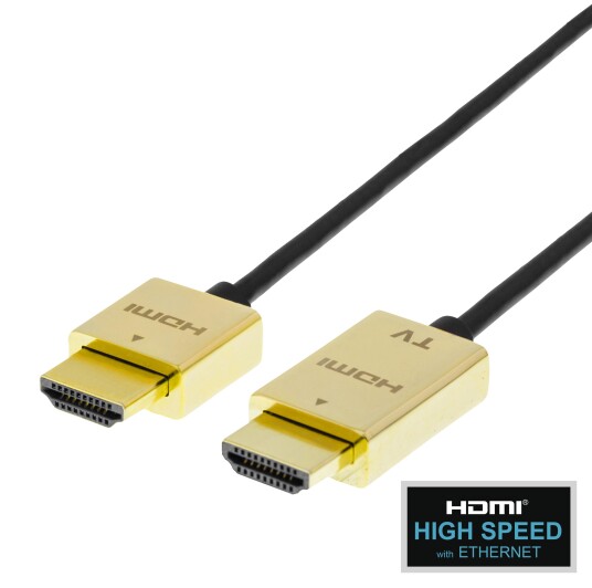 Deltaco Ultra-thin HDMI cable, 4K UHD, 3m, black/gold