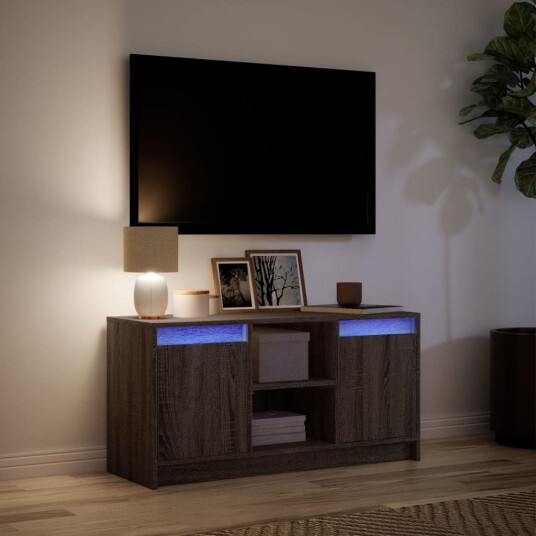 TV-benk med LED brun eik 100x34x50 cm konstruert tre 852193