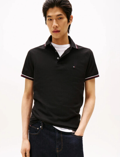 Tommy Hilfiger Tipped Slim Fit Polo - Black - L
