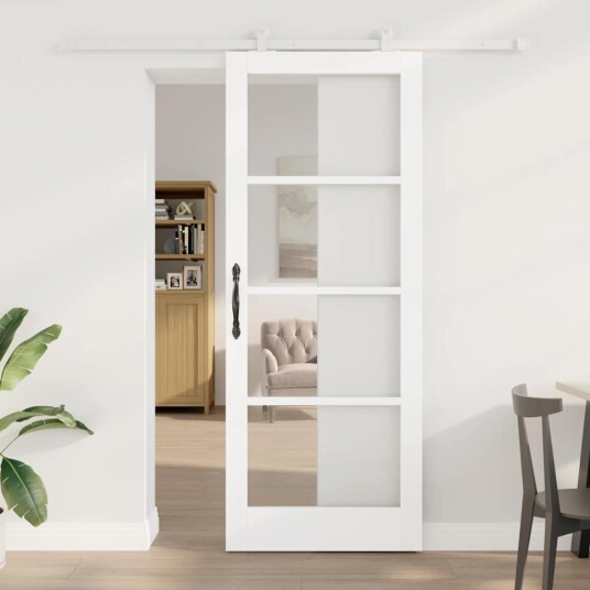 vidaXL Skyvedør med Hardware Sett 'ORKDAL'Hvit Massivt Tre & Glass