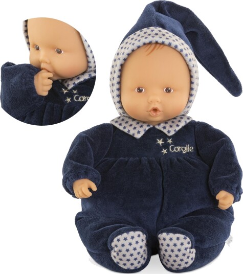 Corolle Babipouce Dukke 28 cm Marineblå Fløyelsdress Gylne Broderier