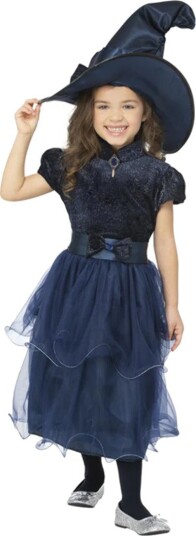 Smiffys Deluxe Midnight Witch Kostyme Blå 7-9 år 122-134