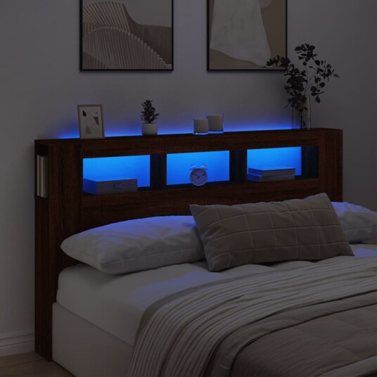  Sengegavl med LED brun eik 180x18,5x103,5 cm konstruert tre 8721012259485