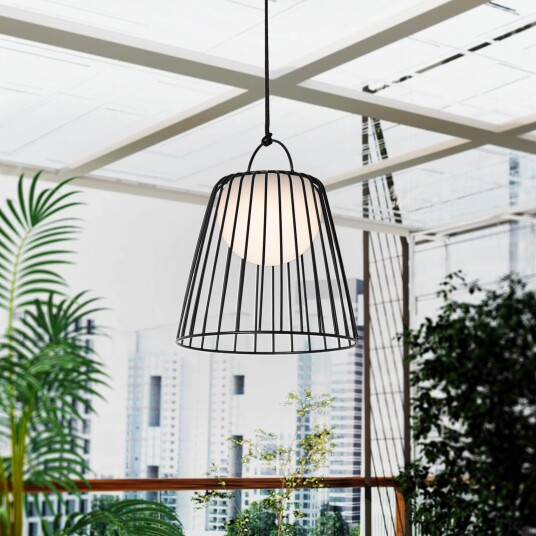 Lindby LED oppladbar utendørs pendellampe Levino svart metall