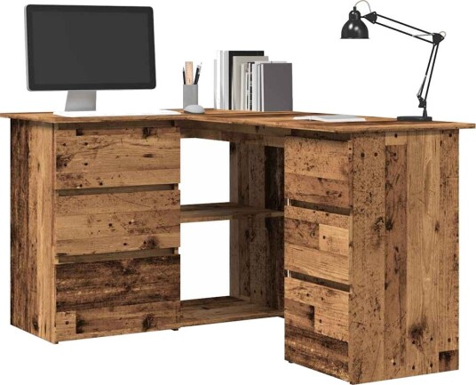  Hjørneskrivebord gammelt tre 145x100x76 cm konstruert tre