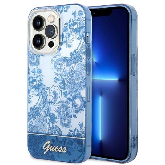 Guess Porcelain Collection Mobildeksel for iPhone 14 Pro Max - Blå