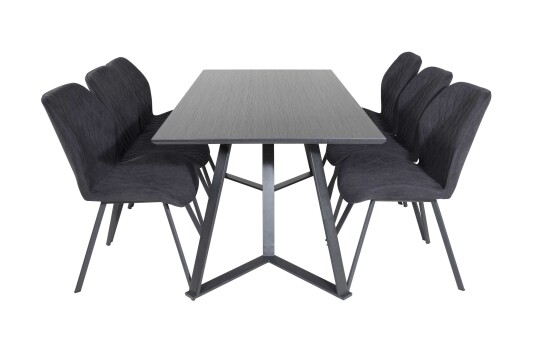 Venture Design Marina & Gemma spisegruppe Svart/svart 6 st stoler & bord 180 x 90 cm