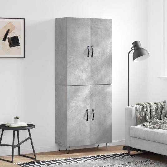 vidaXL Highboard betong grå 69,5x34x180 cm konstruert tre 8720845474836