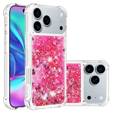 iPhone 17 Pro Max Glitter Quicksand TPU deksel Rosa hjerter