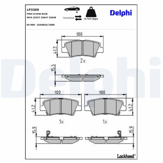 Bremseklosser DELPHI LP3309 Bremseklosser DELPHI LP3309