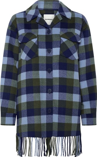 Sandro Plaid Coat BLUE JEAN 36 Sandro Plaid Coat BLUE JEAN 36