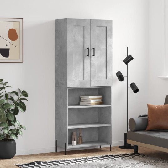 vidaXL Highboard betong grå 69,5x34x180 cm konstruert tre 8720845494995
