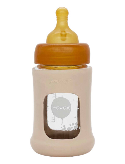 HEVEA Wide Neck Baby Glass Bottle With Sleeve 150Ml/5Oz Single-Pack - Beige - 150ML/5OZ