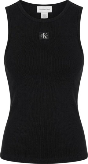 Calvin Klein Jeans Sl Woven Label 2X2 Baby Rib Cuto   Black   S