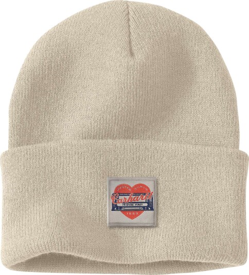 Carhartt Women's Knit Heart Patch Beanie Oat Milk OneSize Carhartt Women's Knit Heart Patch Beanie Oat Milk OneSize