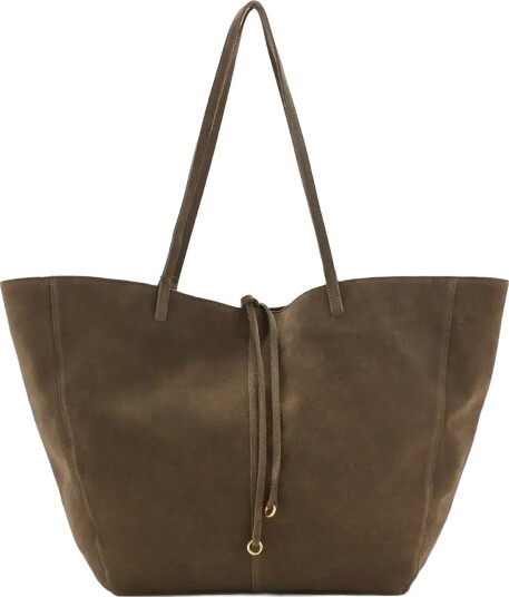 Mango Suede Shopper Bag With Bow Closure Khaki green 