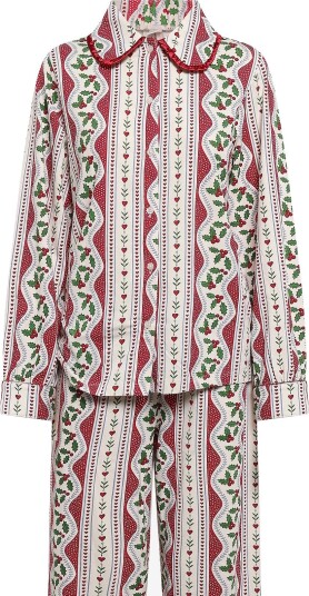 Chelsea Peers Organic Cotton Holly Print Ruffle Long Pyjama Set   RED   L