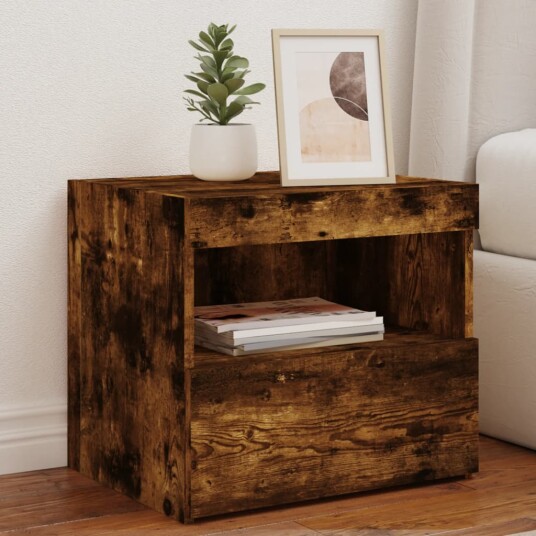  Nattbord med LED 2 stk røkt eik 50x40x45 cm 8721012253568