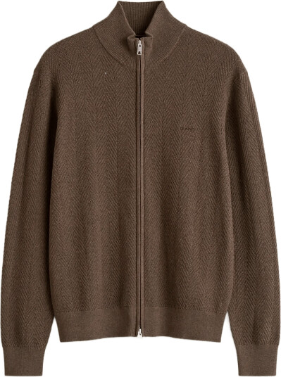 Gant Herringbone Texture Zip Cardigan Brown M