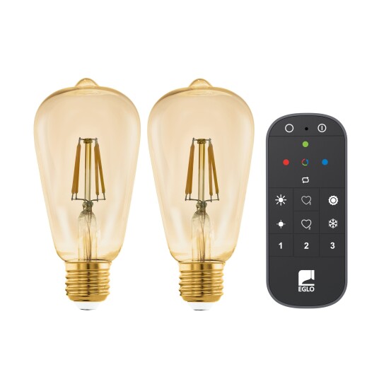 EGLO - Sett med 2x E27 ST64 rav fjernkontroll - Varm hvit - Zigbee Bluetooth EGLO - Sett med 2x E27 ST64 rav fjernkontroll - Varm hvit - Zigbee Bluetooth