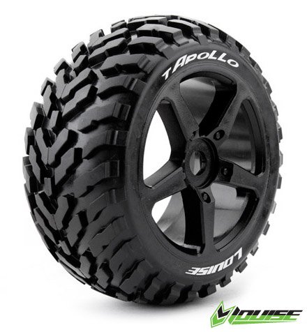 LouiseRC 3252B T-APOLLO 1/8 Truggy Tires on Black 5-Spoke Wheels LouiseRC 3252B T-APOLLO 1/8 Truggy Tires on Black 5-Spoke Wheels