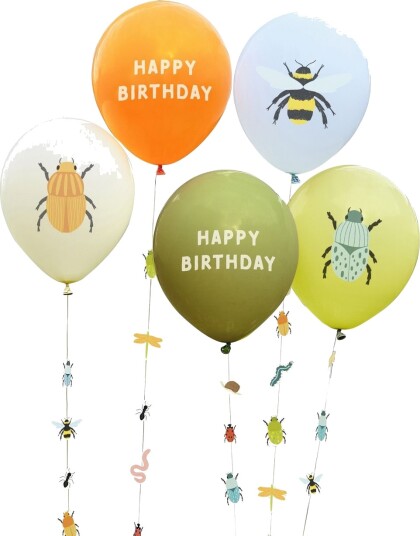 5 stk 30 cm Ballonger med Haler og Motiv av Innsekter Bug Party