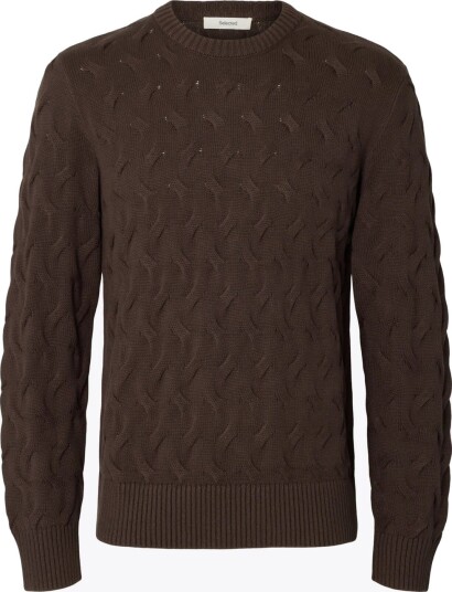Selected Slmcarlos Ls Cable Crew Neck Noos   Brown   L