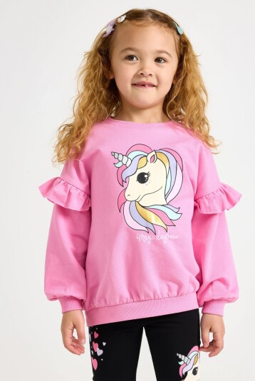 Lindex Sweatshirt With Unicorn And Brushed Inside Pink 110