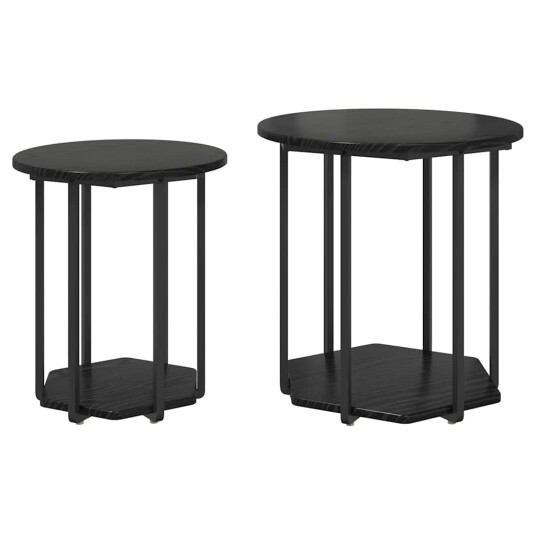 Sidebord 2 stk Svart Eik Konstruert Tre og Metall
