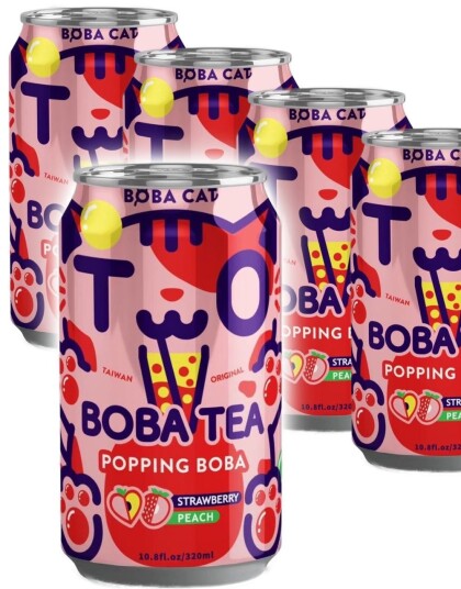 24 stk Boba Cat Peach Strawberry Popping Bubble/Boba Tea Helt Brett 24x320 ml Taiwan 24 stk Boba Cat Peach Strawberry Popping Bubble/Boba Tea Helt Brett 24x320 ml Taiwan