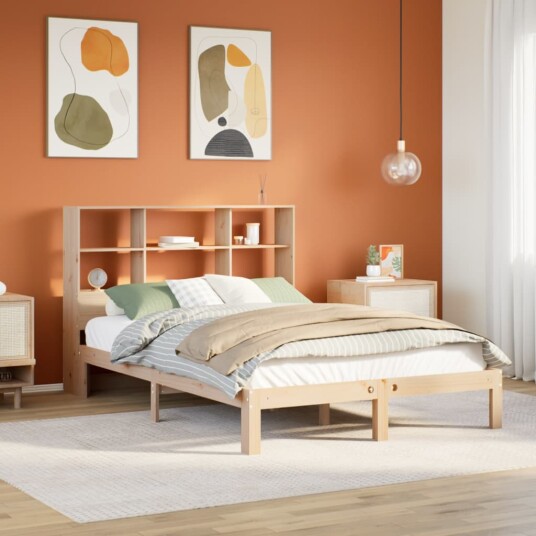 Seng med bokhylle uten madrass 120x190 cm heltre furu 8721158613370
