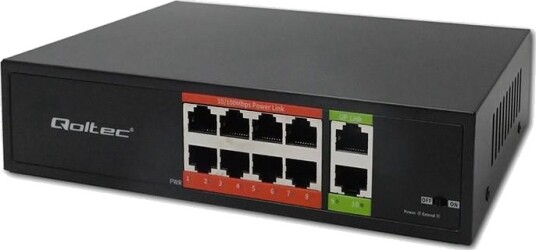 Qoltec PoE Switch 8 porter RJ45 Fast Ethernet 10/100 Mb/s 1,6 Gb/s Qoltec PoE Switch 8 porter RJ45 Fast Ethernet 10/100 Mb/s 1,6 Gb/s