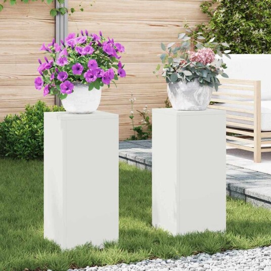  utendørs planteholdere sett med 2 i hvit 24x24x55 cm stål
