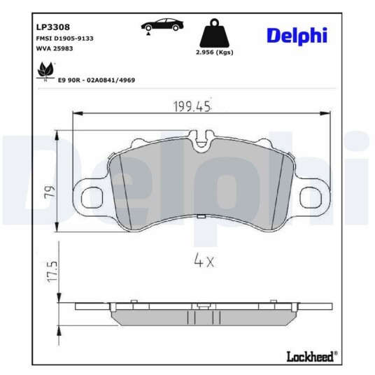 Bremseklosser DELPHI LP3308 Bremseklosser DELPHI LP3308