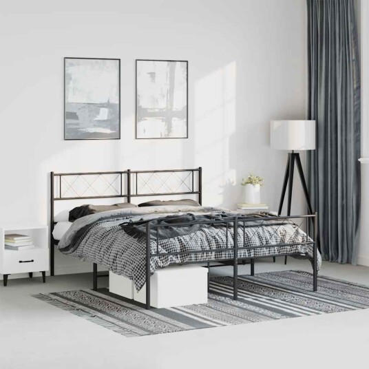 vidaXL Sengeramme i metall med hode- og fotgavl svart 135x190 cm 8721012190733