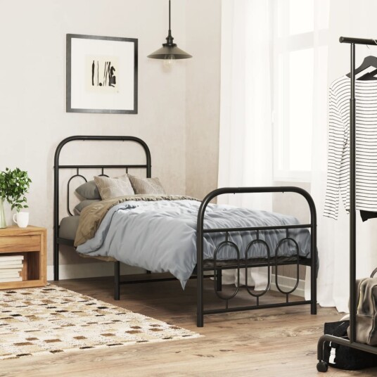 Sengeramme i metall med hode- og fotgavl svart 75x190 cm 8721102645952