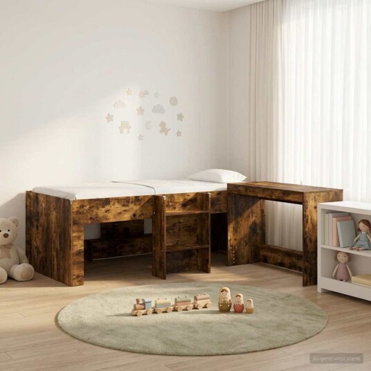  Barneseng med skrivebord Røkt Eik 75 x 190 cm Konstruert tre