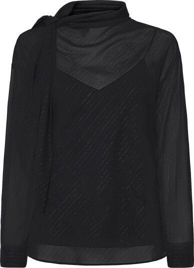 Lauren Ralph Lauren Metallic Striped Tie Neck Blouse Black XL