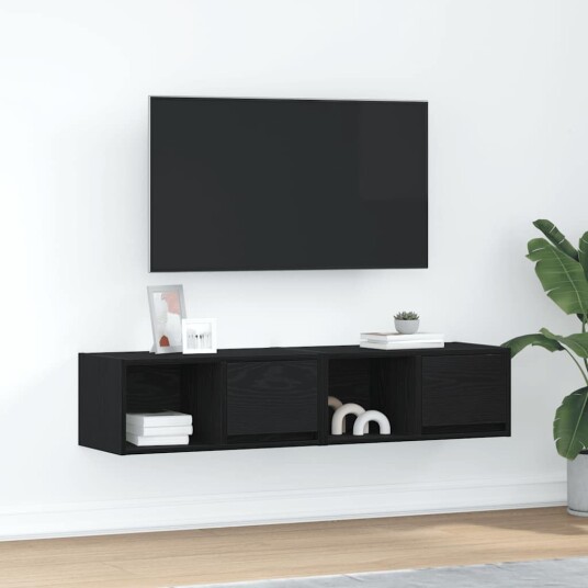 TV benker 2 stk svart eik 60x31x25,5 cm konstruert tre TV benker 2 stk svart eik 60x31x25,5 cm konstruert tre