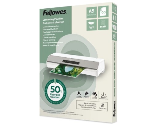 Fellowes Lamineringslomme 50 % Resirkulert A5 100 Stk Matt