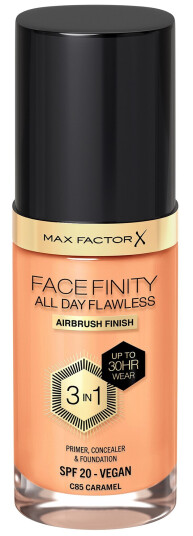 Max Factor Facefinity 3-in-1 Foundation C85 Caramel Vegansk med SPF 20, 30 ml Max Factor Facefinity 3-in-1 Foundation C85 Caramel Vegansk med SPF 20, 30 ml