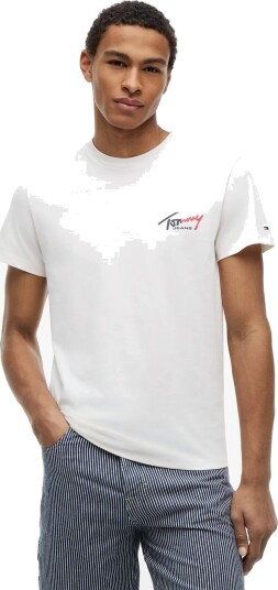 Tommy Jeans Tjm Slim Sign Chest Ss Tee Ext   White   XL