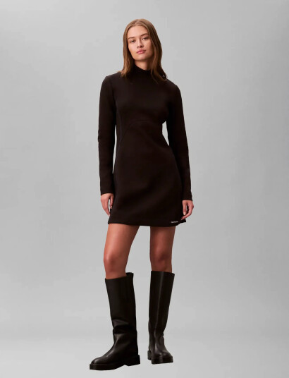 Calvin Klein Jeans Ls Scuba Fit And Flare Dress - Black - XS