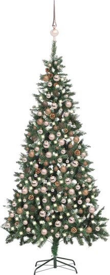 vidaXL Kunstig juletre med LED og kulesett og kongler 210 cm