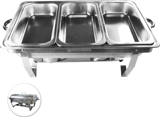 Herzberg HG-8022-3: Chafing Dish i rustfritt stål - 3 stk. 1/3-deler matfat