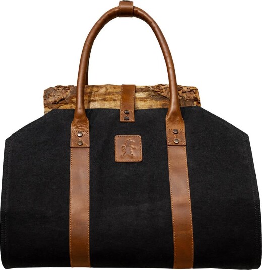 SOLSTICKAN Canvas vedkurv 100×42 cm svart