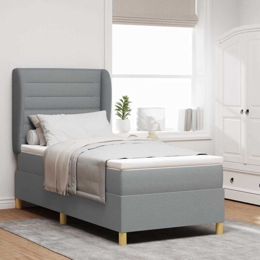  Box Spring Seng med Madrass Lys Grå 90x200 cm Stoff